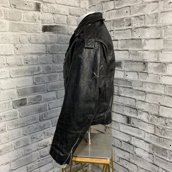 Vintage Black Leather Motorcycle Jacket Mens Biker Distressed Moto Coat - Picture 8 of 16